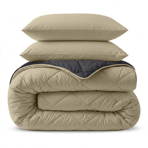 2 in 1 Omkeerbare Dekbed Taupe/Grijs