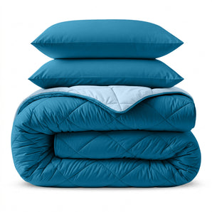 2 in 1 Omkeerbare Dekbed Petrol/Licht Blauw
