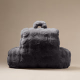 Bedrest Pompom Antraciet – Luxe Faux Fur Rugsteunkussen met Pompom (34x50 cm) - Dromen & Wonen