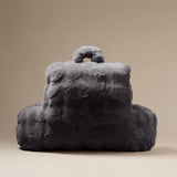 Bedrest Pompom Antraciet – Luxe Faux Fur Rugsteunkussen met Pompom (34x50 cm) - Dromen & Wonen