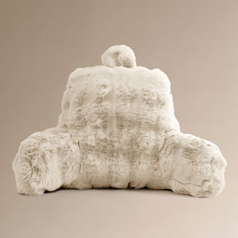 Bedrest Pompom Beige – Luxe Faux Fur Rugsteunkussen met Pompom (34x50 cm) - Dromen & Wonen