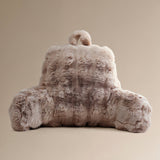 Bedrest Pompom Taupe – Luxe Faux Fur Rugsteunkussen met Pompom (34x50 cm) - Dromen & Wonen