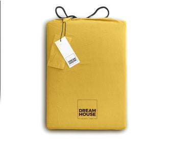 Dreamhouse Stone Washed Okergeel Dekbedovertrek - Dromen & Wonen