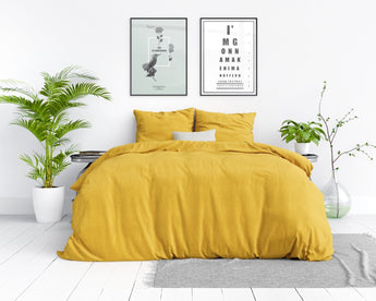 Dreamhouse Stone Washed Okergeel Dekbedovertrek - Dromen & Wonen