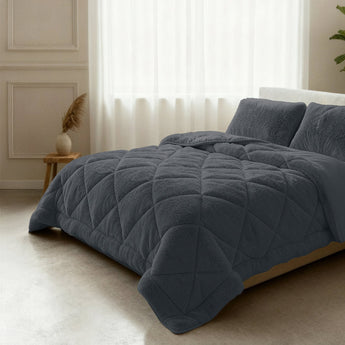 Sleeptime Dekbed en Overtrek in 1 - Fluffy Teddy - Antraciet - Dromen & Wonen