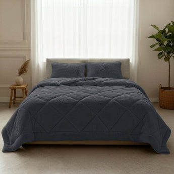 Sleeptime Dekbed en Overtrek in 1 - Fluffy Teddy - Antraciet - Dromen & Wonen