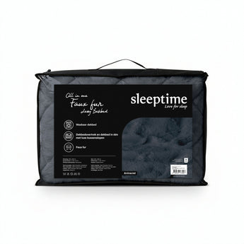Sleeptime Dekbed en Overtrek in 1 - Fluffy Teddy - Antraciet - Dromen & Wonen