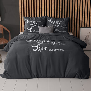 Sleeptime Live,laugh and love Antraciet Dekbedovertrek - Dromen & Wonen
