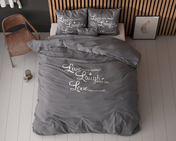 Sleeptime Live,laugh and love Antraciet Dekbedovertrek - Dromen & Wonen