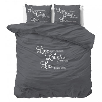 Sleeptime Live,laugh and love Antraciet Dekbedovertrek - Dromen & Wonen