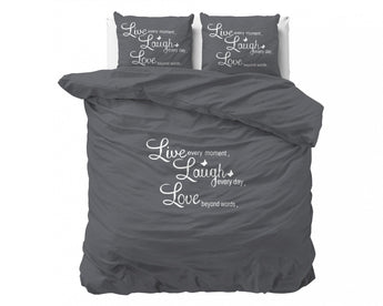 Sleeptime Live,laugh and love Antraciet Dekbedovertrek - Dromen & Wonen