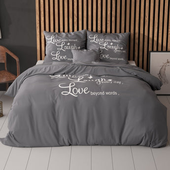Sleeptime Live,laugh and love Antraciet Dekbedovertrek - Dromen & Wonen