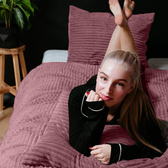 Sleeptime Rib Teddy Oud Roze Dekbedovertrek - Dromen & Wonen